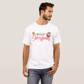  Merry Christmas Cute Santa Script Tee Tシャツ (正面フル)