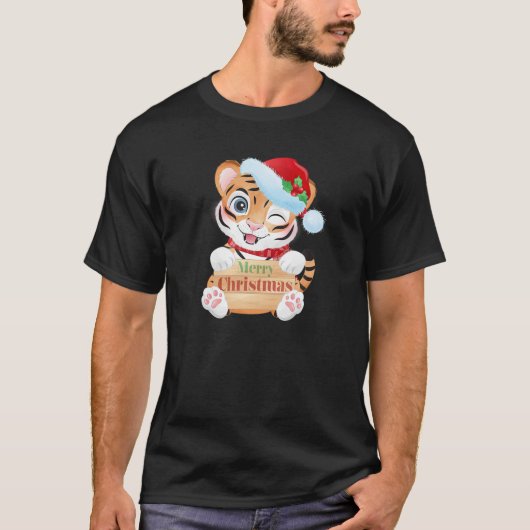 Merry Christmas Cute Santa Tiger Holiday Pajama Tシャツ (正面)