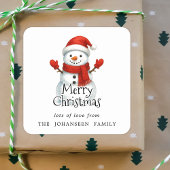 Merry Christmas Cute Snowman Black Typography スクエアシール