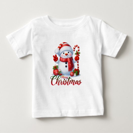 Merry Christmas Cute Snowman Illustration Tee ベビーTシャツ (正面)