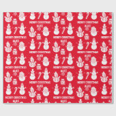 Merry Christmas Cute Snowman Name Xmas Red Festive ラッピングペーパー (フラット)