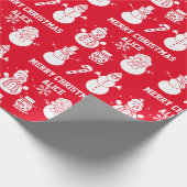 Merry Christmas Cute Snowman Name Xmas Red Festive ラッピングペーパー (角)