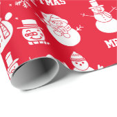 Merry Christmas Cute Snowman Name Xmas Red Festive ラッピングペーパー (ロールコーナー)