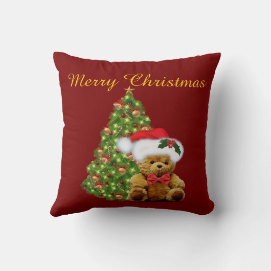 Merry Christmas Cute Teddy Bear クッション (裏面)