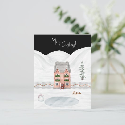 Merry Christmas Cute Winter Scene Snow Card ポストカード (スタンド正面)