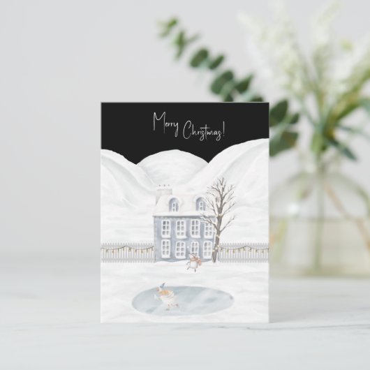 Merry Christmas Cute Winter Scene Snow Card ポストカード (スタンド正面)
