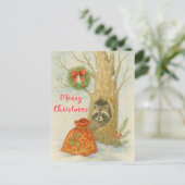 Merry Christmas Cuter Raccoon Wildlife  ポストカード (スタンド正面)