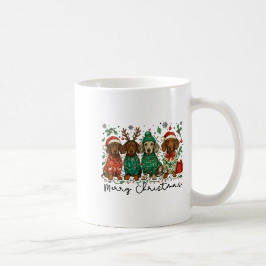 Merry Christmas Dachshund Dog Retro Xmas Puppy Men コーヒーマグカップ (右)