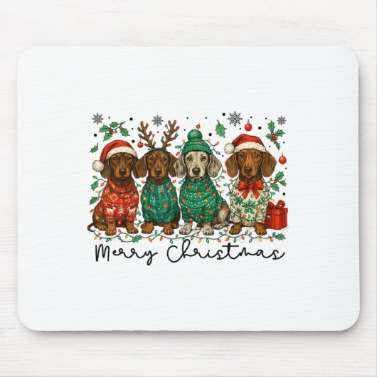 Merry Christmas Dachshund Dog Retro Xmas Puppy Men マウスパッド (正面)