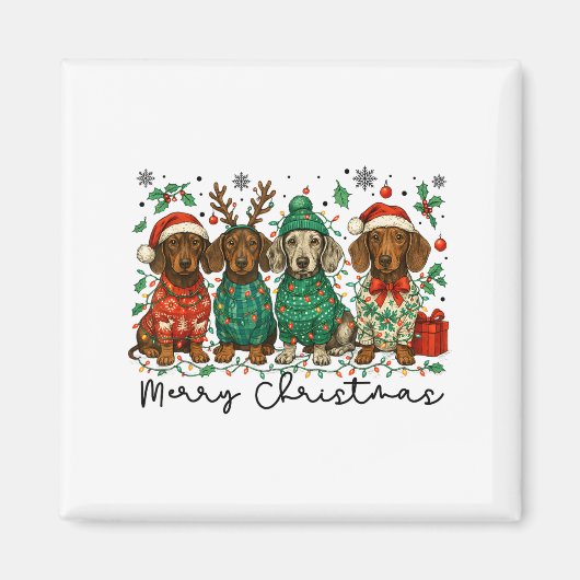 Merry Christmas Dachshund Dog Retro Xmas Puppy Men マグネット (正面)