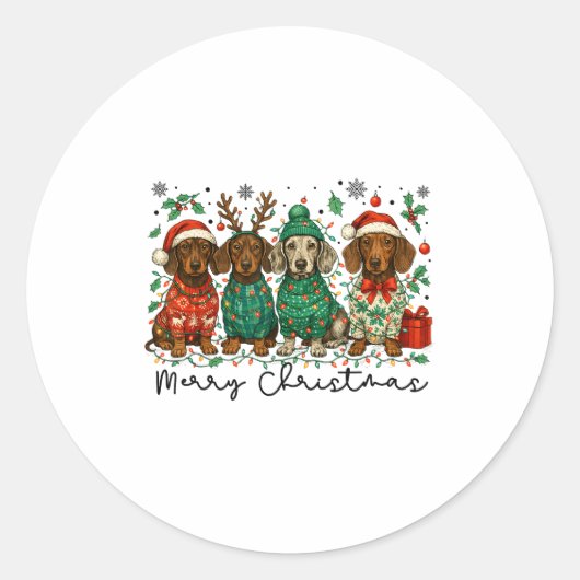 Merry Christmas Dachshund Dog Retro Xmas Puppy Men ラウンドシール (正面)