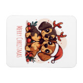 Merry Christmas Dachshund Dogs マグネット (横)