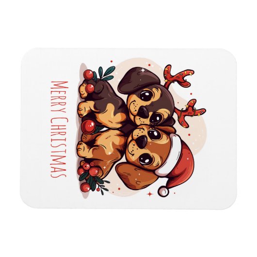 Merry Christmas Dachshund Dogs マグネット (横)