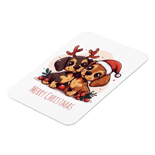 Merry Christmas Dachshund Dogs マグネット (左側)
