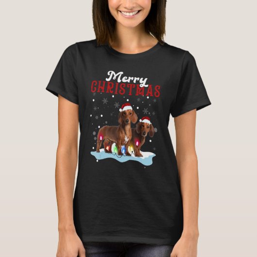 Merry Christmas Dachshund Tree Lights Dachshund Ch Tシャツ (正面)