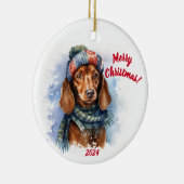 Merry Christmas Dachshund: Watercolor セラミックオーナメント (右)