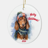 Merry Christmas Dachshund: Watercolor セラミックオーナメント (左)