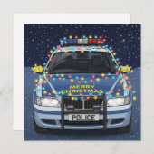 Merry Christmas Decorated Police Car  シーズンカード (正面/裏面)