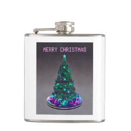 Merry Christmas. Decorated tree with gifts フラスク