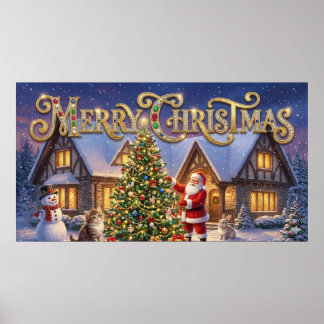 Merry Christmas Decorative Artwork with Santa #1 ポスター