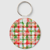 Merry Christmas Decorative Plaid Tartan キーホルダー (正面)