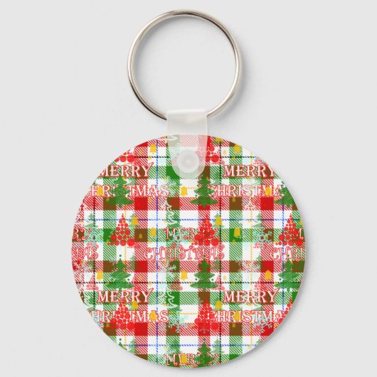 Merry Christmas Decorative Plaid Tartan  キーホルダー (正面)