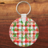 Merry Christmas Decorative Plaid Tartan  キーホルダー (裏面)