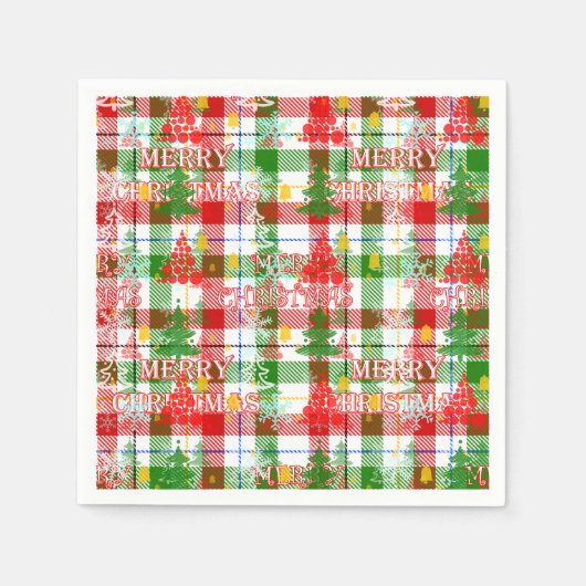 Merry Christmas Decorative Plaid Tartan  スタンダードカクテルナプキン (正面)