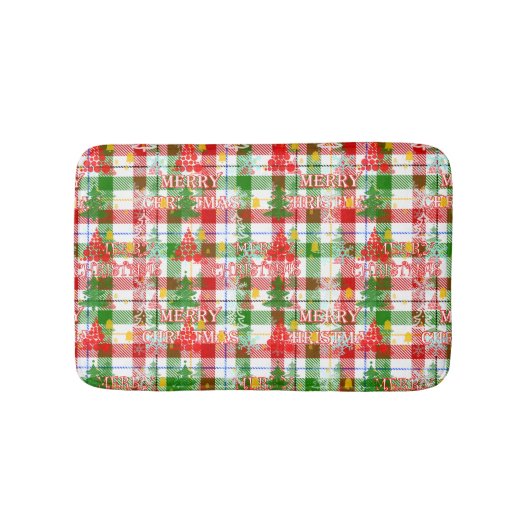 Merry Christmas Decorative Plaid Tartan  バスマット (正面)