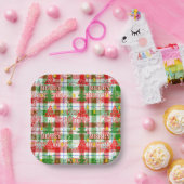 Merry Christmas Decorative Plaid Tartan  ペーパープレート (パーティー)