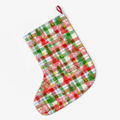 Merry Christmas Decorative Plaid Tartan ラージクリスマスストッキング (裏面 (吊り時))