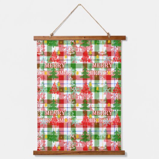 Merry Christmas Decorative Plaid Tartan  吊り下げ型タペストリー (正面)