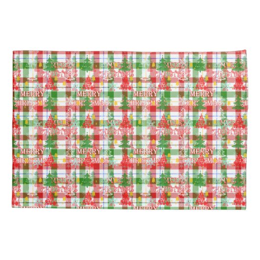 Merry Christmas Decorative Plaid Tartan 枕カバー (裏面)