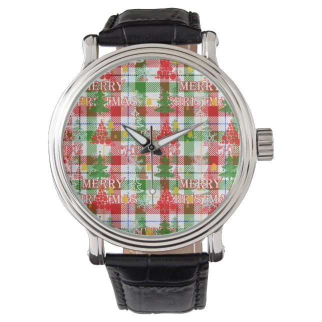Merry Christmas Decorative Plaid Tartan  腕時計 (正面)