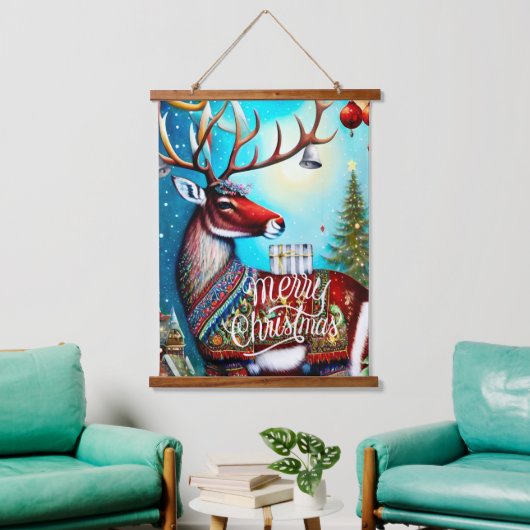 MERRY CHRISTMAS DEER 吊り下げ型タペストリー (リビング)