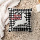 Merry Christmas Deer Black & White Plaid Name Thro クッション (ブランケット)
