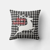Merry Christmas Deer Black & White Plaid Name Thro クッション (裏面)
