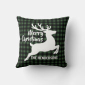 Merry Christmas Deer Green & Black Plaid Name クッション (裏面)