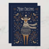 Merry Christmas Deer In Knitted Sweater  シーズンカード (正面/裏面)