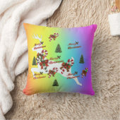 Merry Christmas Deer Rainbow Holiday Throw Pillow クッション (ブランケット)