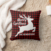 Merry Christmas Deer Red & Black Plaid Custom Name クッション (ブランケット)