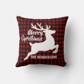 Merry Christmas Deer Red & Black Plaid Custom Name クッション (裏面)