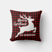 Merry Christmas Deer Red & Black Plaid Custom Name クッション (正面)