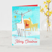 Merry Christmas Deer Snow Sunrise Holiday Tree カード (黄色い花)