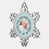 Merry Christmas Deer with Wreath Teal スノーフレークピューターオーナメント (右)