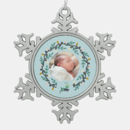 Merry Christmas Deer with Wreath Teal スノーフレークピューターオーナメント