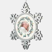 Merry Christmas Deer with Wreath Teal Cream スノーフレークピューターオーナメント (右)