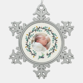 Merry Christmas Deer with Wreath Teal Cream スノーフレークピューターオーナメント