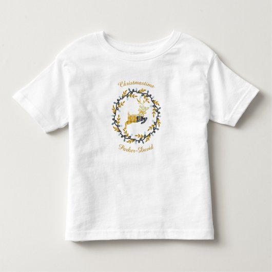 Merry Christmas Deer with Wreath Yellow Customize トドラーTシャツ (正面)
