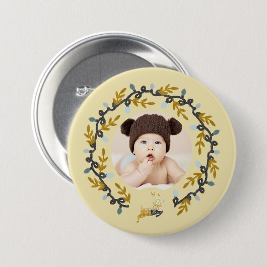 Merry Christmas Deer with Wreath Yellow Keepsake 缶バッジ (正面&裏面)